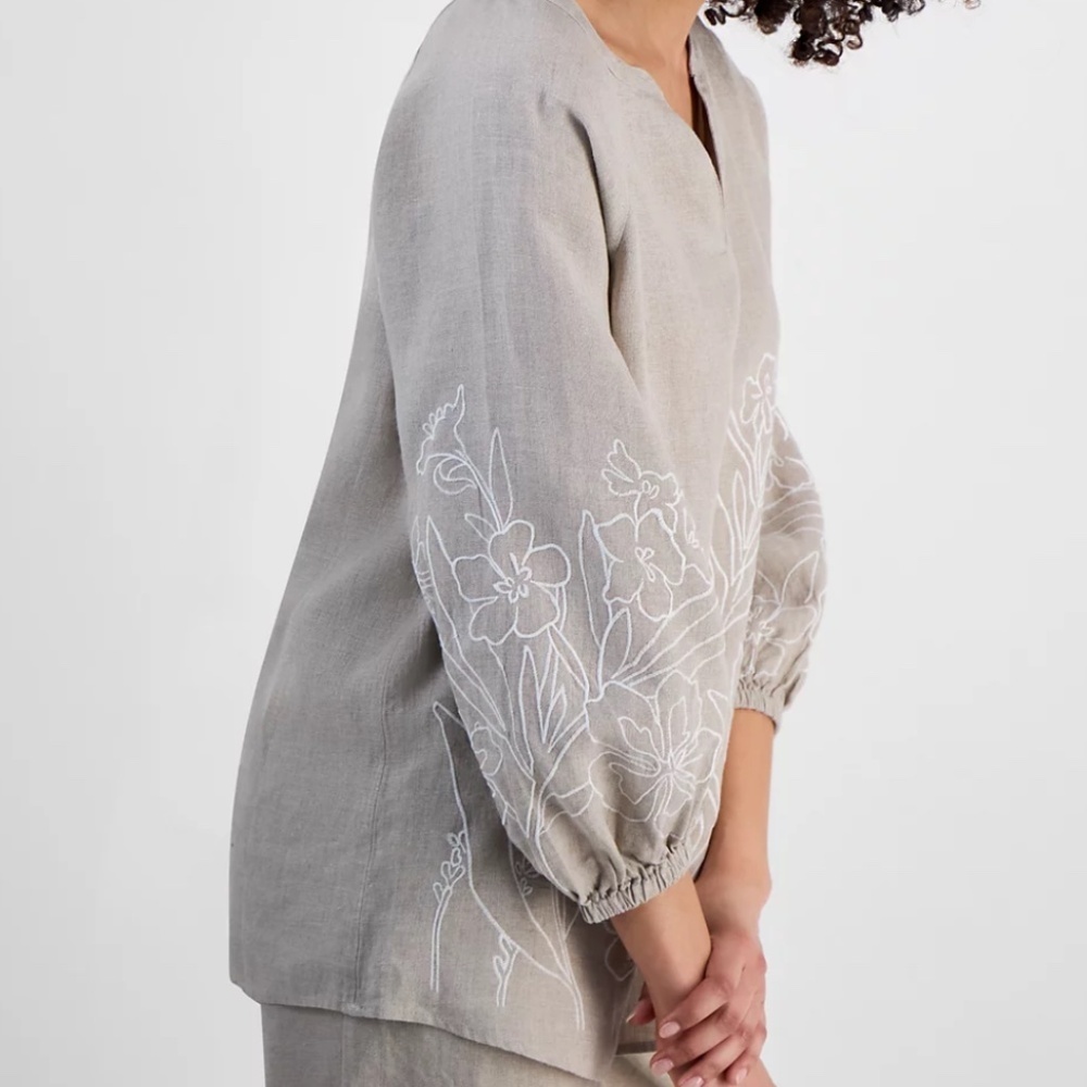 NWT Charter Club Petite 100% Linen Embroidered Top Size US PXL - Picture 3 of 6